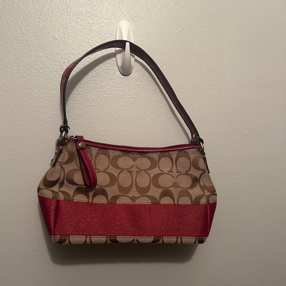 Coach Shoulder Bag Women Small Tan Iconic Monogram Signature Baguette Purse Y2K